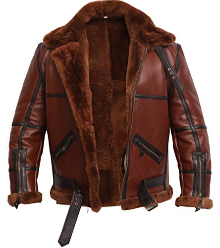 Image of RAF British Real Shearling Flight Aviator Brown Bomber Leather Jacket