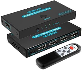 SGEYR HDMI 2.0 Switch 4 Port, HDMI Switch Splitter 4 in 1 Out, Metal HDMI Switcher 4K with IR Remote, Support HDCP 2.2 Support 4K@60Hz Ultra HD 3D 2160P 1080P, Compatible for PS3/PS4,Xbox