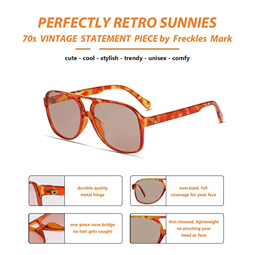 Image of Freckles Mark Vintage Retro 70s Sunglasses for Women Men Classic Large Square Aviator Trendy Glasses