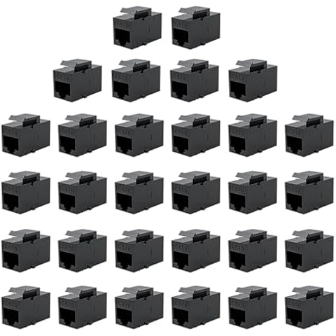 ZUZONG 30 PCS Cat6 RJ45 Keystone Coupler, Cat6 Keystone Jack Inline Coupler, Female to Female UTP Keystone Coupler Insert Ethernet Cable Extender (Black) Cover
