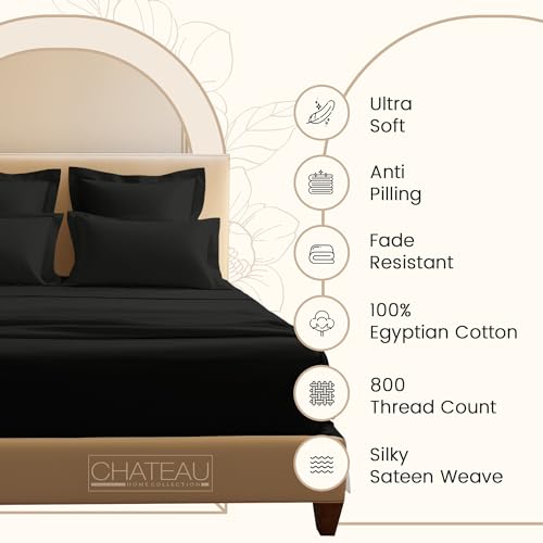 Egyptian Cotton Sheets Split King Size Sheet Set, 800 Thread Count Sateen Weave Hotel Collection Split King Sheet Deep Pockets, Cotton Bed Sheets Fits up to 17" – Black