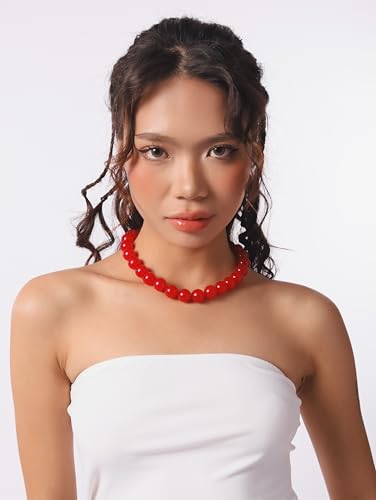 Sacina Red Beaded Choker Necklace, Chunky Beaded Necklace, Goth Emo Y2k Aesthetic Jewelry, Christmas Jewelry Gift for Women4
