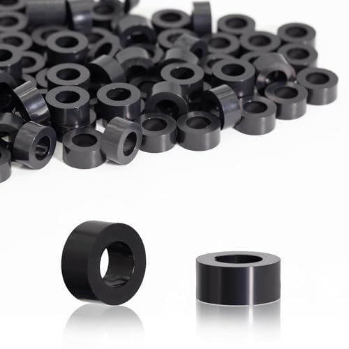 KINETOX 100 Stk Distanzhülsen M6 ABS Abstandshalter Kunststoff (Schwarz) Gummi Distanzhülsen kunststoff Isolierung Distanzscheiben für M6 Schrauben 11x5 mm für Leiterplatten | Elektrisch isolierend