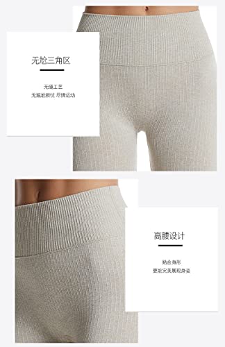 BaronHong Conjunto de 2 peças de shorts de cintura alta e sutiã esportivo com nervuras sem costura,