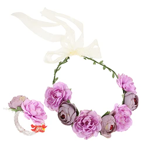 PLAFOPE 1 jogo Coroa floral elegante para noivas conjunto de diadema e pulseira de flores para casamentos e festas decoração chique para mulheres e meninas