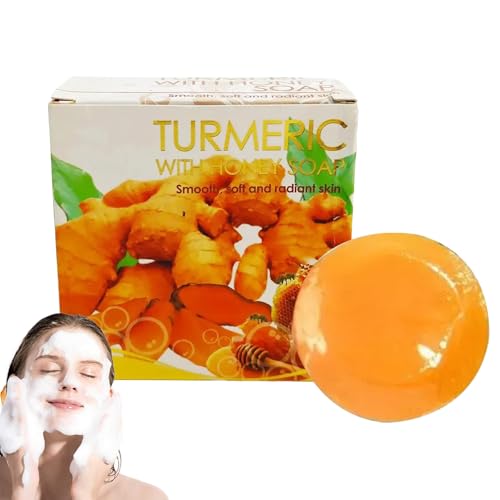 Savon au Curcuma et Miel pour Taches Brunes & Acné | Nettoyant Naturel Visage et Corps pour Nettoyer, Éclaircir, Unifier le Teint | Savon Miel Soft 7 Formule Hydratante Douce pour Types de Peau
