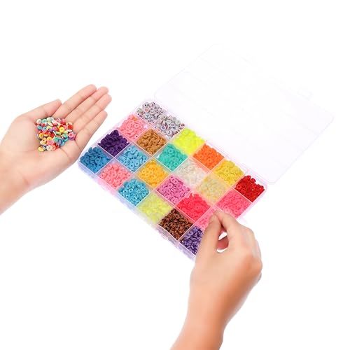 Image of ambitieux Diy Bracelet Making Kit - 6000+ Pcs 24 Colorful Clay Beads, 10M Elastic Thread, Jute Bag, And Cutter - Gift For Girls Birthdays (Clay Beads 1),Multicolor
