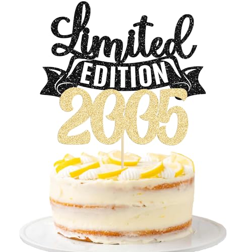 Gyufise 1Pc Limited Edition 2005 Cake Topper Glitter Twenty One Happy 21st Birthday Cake Topper Cheers to 21 Years Cake Pick Decoration for Anniversary Party Cake Decorations Supplies Black Gold