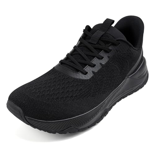Sosenfer Herren Straßenlaufschuhe Extra Breit Sportschuhe Walkingschuhe Turnschuhe Laufschuhe Sneaker Atmungsaktiv Schockdämpfung rutschfest Fitness Im Freien Jogging-Schwarz-42
