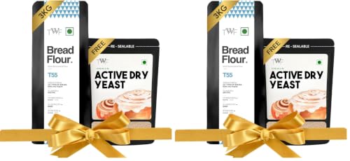 Image of TWF Bread Flour T55 - Buy 3 kg Bread Flour, Get 100g Yeast Free | Premium Unbleached All Purpose Flour for Breads, Buns & Pizzas | Ideal for Home Baking | Bake Perfect Breads Everytime (Pack of 2)