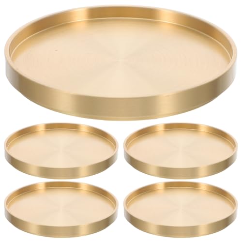 Mikinona Brass Cup Coasters Set of 5 Copper Beverage Mats for Coffee Tea Mug Holders with Insulation Pads for Home Office and Restaurant Use