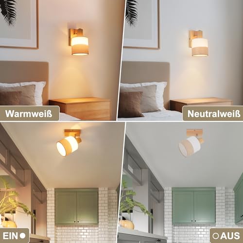 Glitzerlife Lampa sufitowa LED 1 płomienna lampa do przedpokoju - lampa sufitowa drewniana E14 vintage obrotowa 350° retro reflektor sufitowy reflektor ścienny sypialnia kuchnia, bez żarówek