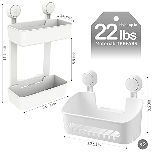 Leverloc Shower Caddy Suction Cup Double Layer Shower Shelf One Second Installation Removable Powerful Suction Cup Bathroom Organizer Max Hold 22Lbs Waterproof Shower Storage Plastic- White #TOP1