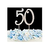 50 Cake Topper | Premium Bling Rhinestone Diamond Gems | 50th Birthday or Anniversary Party Decoration Ideas | Quality Metal Alloy | Perfect Keepsake