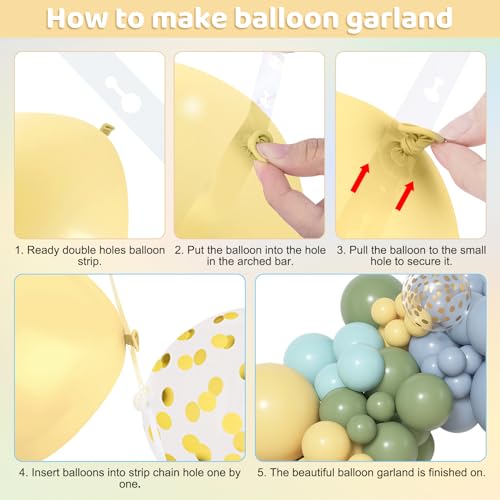 Image of Amandir 153pcs Blue and Yellow Sage Green Balloon Arch Kit Different Sizes | 18 12 10 5 inch Dusty Haze Blue Pastel Yellow Cream Gold Confetti Balloons for Birthday Party Bear Baby Shower Decorations