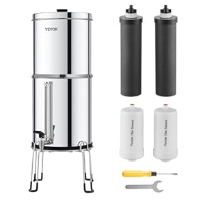 VEVOR Zwaartekracht-gevoed waterfiltersysteem, 2,25G 304 roestvrij staal aanrecht filtratiesysteem, vermindert lood en tot 99% chloor, met 2 actieve koolfilter, 2 ontluchtingsfilter, spon
