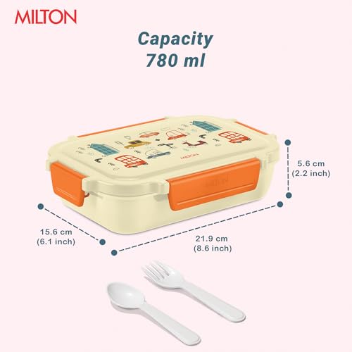 Image of MILTON Super Sherry Tiffin Lunch Box for Kids Boys & Girls with Leak-Proof Inner Container| Food Grade,BPA Free,Compact & Durable Snacks Box for Kids I Plastic Spoon & Fork, 780 ml, Beige