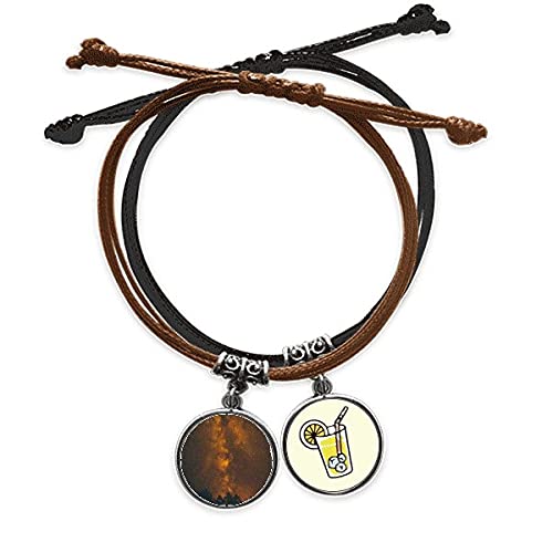 Bracelet en cuir orange Ciel Sombre et bague corde tressée main
