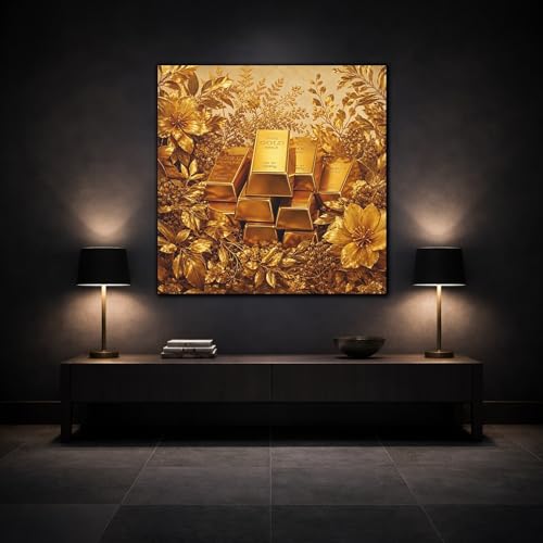 Tableau moderne barres d'or déco murale canvas carré 35 cm