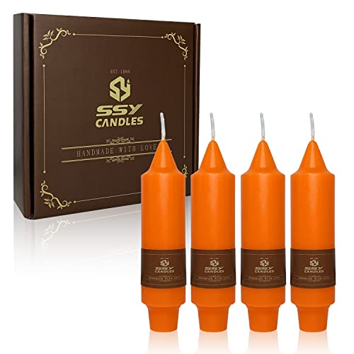 Short Taper Candles 4 Pack Orange Color Candlesticks 5inches Tapered Candle - Unscented Candle Sticks for Home Dinner Tablescape Wedding Centerpieces Party Decoration
