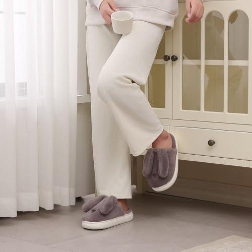 NineCiFun Women's Bunny Slippers Memory Foam House Plush Fluffy Rabbit Slippers Comfy Fuzzy Faux Fur Lining Indoor Animal Bedroom Shoes2