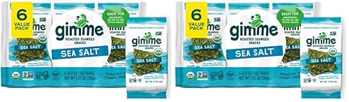 Image of gimMe Seaweed, Sea Salt, 6 Count, Pack of 2 | Organic | Keto & Vegan | Gluten Free | Source of Iodine