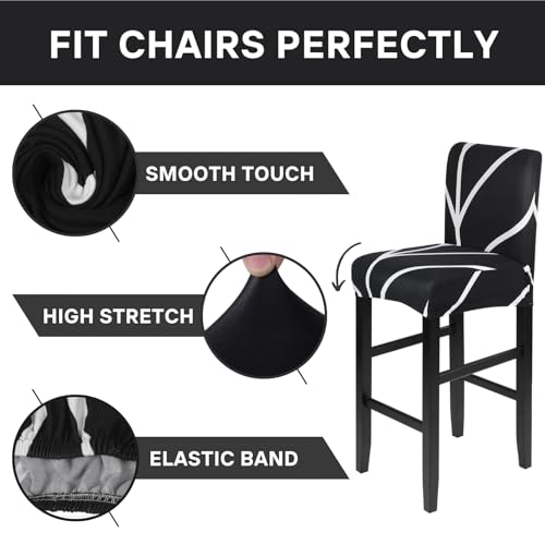 Image of SearchI Bar Stool Covers Set of 4, Stretch Washable Barstool Seat Covers, Counter Height Chair Covers for Kitchen Dining Room Cafe (Dark)