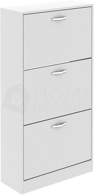 Vida Designs 3 Drawer Shoe Cabinet Cupboard Shoe Storage Organiser Pull Down Wooden Furniture Unit, White