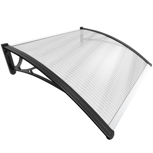 VOUNOT Vordach für Haustür 100 x 80 cm, Überdachung Haustür aus Aluminium und Polycarbonat, Transparentes Pultbogenvordach, Pultvordach Schwarz VOUNOT Vordach für Haustür 100 x 80 cm, Überdachung Haustür aus Aluminium und Polycarbonat, Transparentes Pultbogenvordach, Pultvordach Schwarz