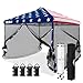 EAGLE PEAK 10x10 Outdoor Easy Pop up Canopy with Netting, Instant Screen Party Tent with Mesh Side Walls, American Flag