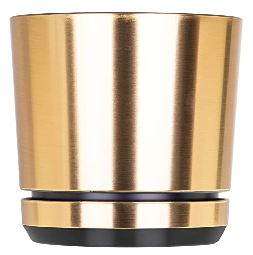 KORAD GOLD Flower Indoor Plant Pot with Saucer – Modern Decorative Plastic Planter with Drainage Holes for Indoor Plants, Succulents, Herbs, Orchids, and Flower Gardening-(Gold, 7 inches (18 cm))