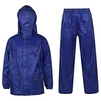 A2Z 4 Kids Boys Girls Waterproof Hooded Rain Suit with Matching Carry Bag Lightweight - Rainsuit 640 Royal Blue 11-12