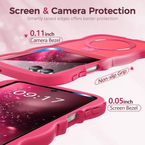 Image of Cute Wavy Magnetic Stand Case for Galaxy Z Flip 8 Fit for MagSafe, Hot Pink