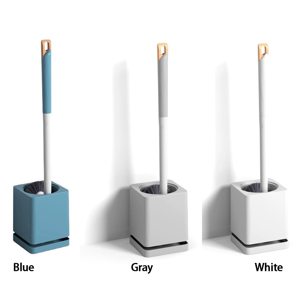 Set di scopino per WC bianco, scopino curvo con manico,Grigio