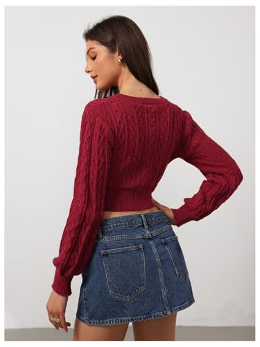Image of MakeMeChic Women's Bow Knot Cardigan Sweater Cable Knit Tie Front Crop Tops
