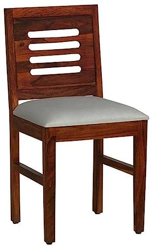Image of Solid Sheesham Wood Urban Dining Chairs with Cushion Seat Set of Two for Dining Room | Study Room | Finish Color - Teak Finish |