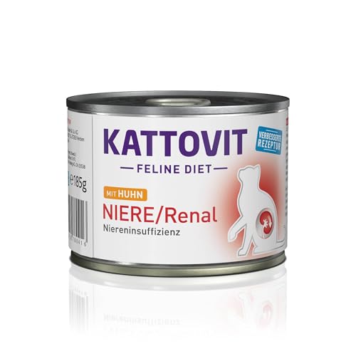 KATTOVIT - Niere/Renal Nassfutter für Katzen | Katzen-Nassfutter zur Unterstützung der Nierenfunktion für ausgewachsene Katzen. Diätfutter als Alleinfuttermittel in der Dose | 12 x 185 g Huh