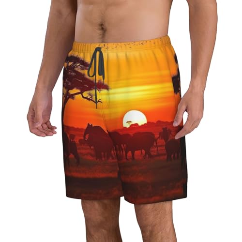 African Animal Sunset Men's Swim Trunks Quick Dry Board Shorts with Pockets Casual Drawstring Beach Shorts2