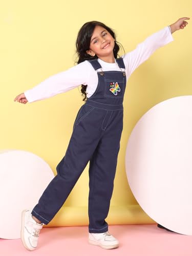 Image of superminis Girls Twill Dungaree with Full Sleeve T-Shirt Set Casual For Kids