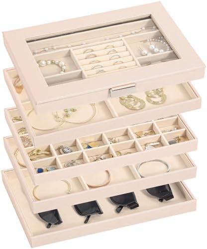 Belle Vous Organizer Gioielli Espositore Anelli in Velluto Grigio con 7 Livelli