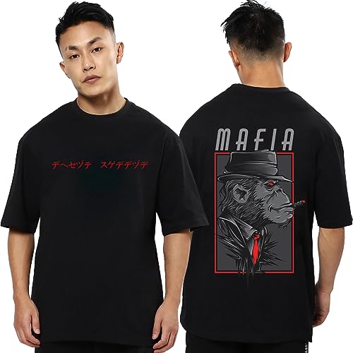 Image of fanideaz Mens Oversized Printed Half Sleeve Branded Cotton T-Shirt for Mens || Back Printed t Shirts for Men || Oversized t Shirts for Men