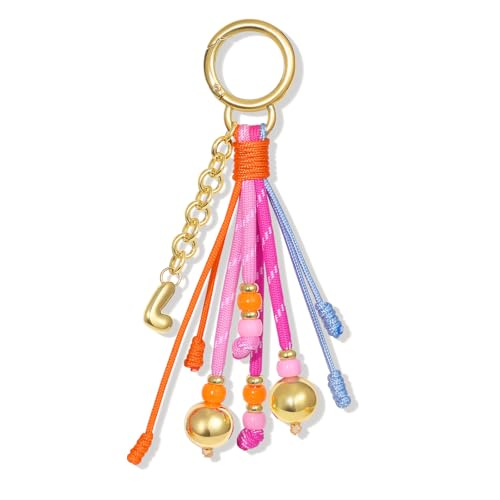 KissYan Initial Bag Charm for Women, Rope Purse Charms, Pink, Letter L
