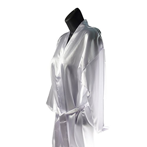 Gifts Are Blue Womens Short Kimono Solid Satin Lounge Robe (Xx-Large, White W Silver Bride Rhinestones) #TOP3