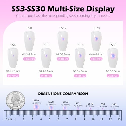 Image of F Pink Flatback Rhinestones, Glass Rhinestones for Nail Art and Craft, Glue Fix, Loose Crystal Gemstones(F Pink, SS10, 1440pcs, 2.7-2.8mm)