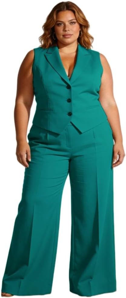 Plus Size Women's Blazer Vest Wide Leg Pants Set 2 Piece Outfits Loose Fit Casual Dressy Suits for Office