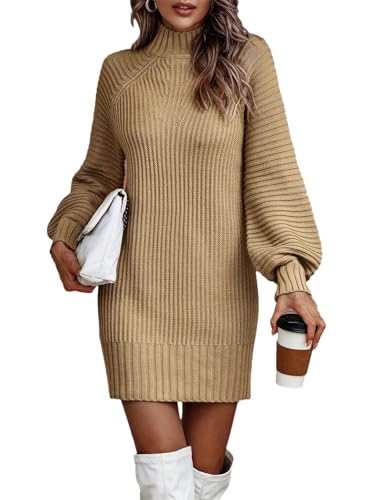 Women's Fall Winter High Neck Long Sleeve Knitted Dress -Elegant
