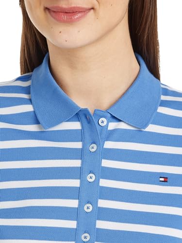 Tommy Hilfiger Damen Poloshirt Kurzarm 1985 Pique Stripe Polo Regular Fit, Mehrfarbig (Breton Ecru/Blue Spell), XS – Ansicht 3