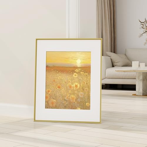 FLYJOE 16x20 Metal Picture Frame, 16 by 20 Premium Aluminum Poster Frames with 11x14 Removable Mat, Tempered Glass, Vertical and Horizontal Display, Wall Hook Hanging Hardware Included, Gold, 1 Pack by FLYJOE - Used condition - Image 3