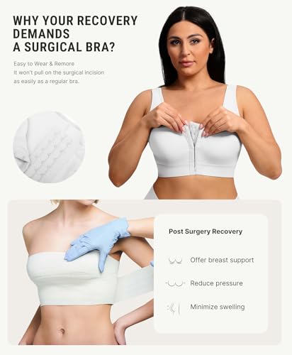 Image of FeelinGirl Mastectomy Bras for Women Compression Post Op Surgery Bra Front Closure Surgical Recovery Everyday Bra