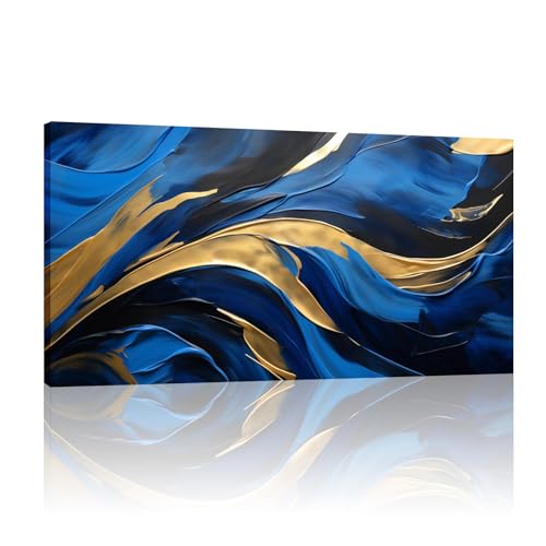 Impression sur toile marbré bleu YIUEYI, tableau de qualité premium avec cadre en bois